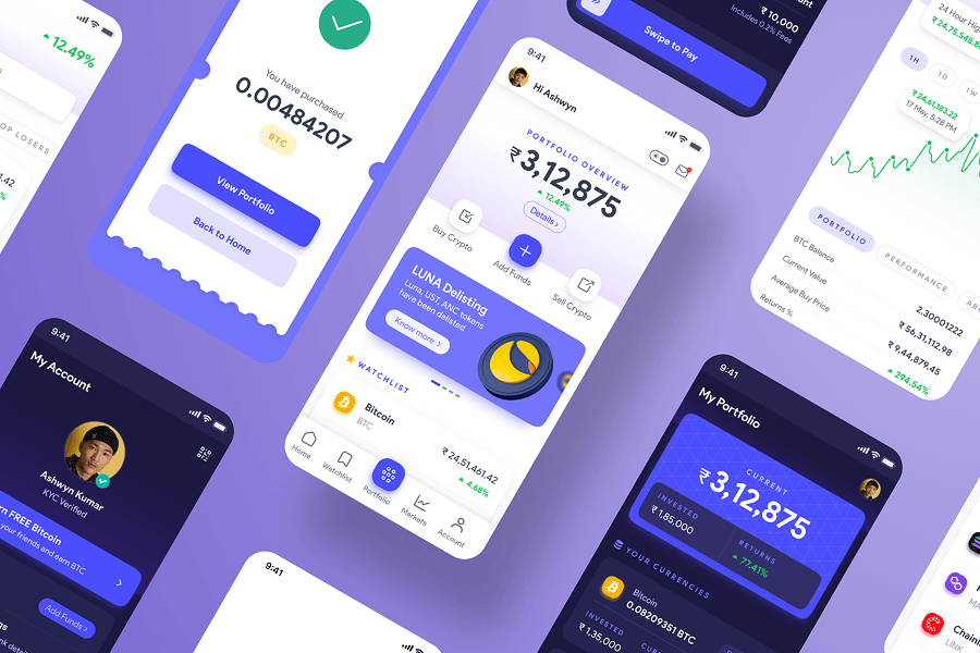 High-fidelity UI screens for the Crypton app