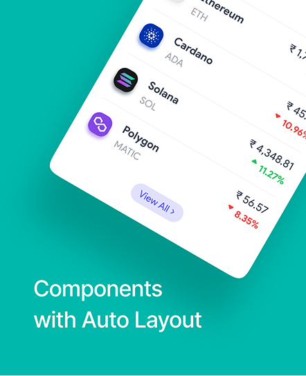 Auto-layout coin list components showing live crypto prices and change percentages